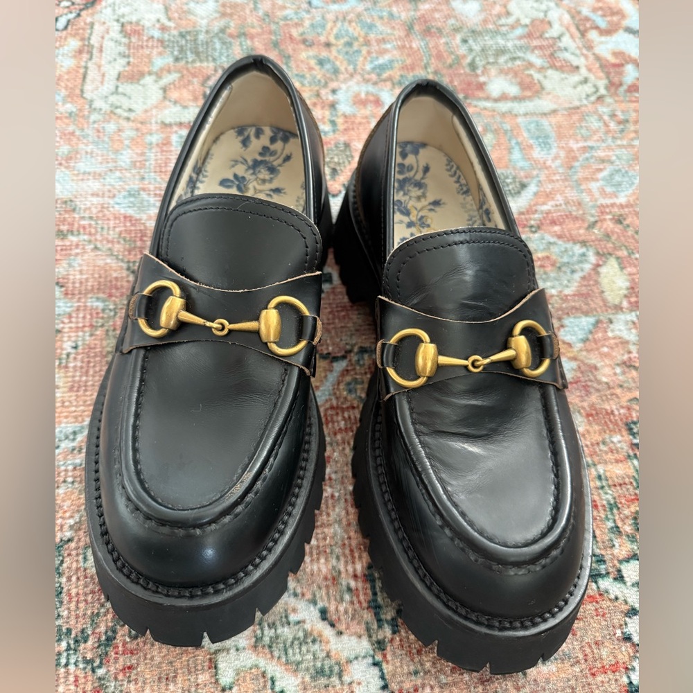Gucci Horsebit Lug Sole Black Leather Loafer 37